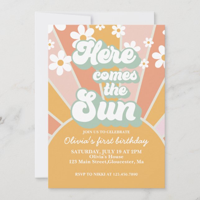 Invitación cumpleaños de margarita de sol retro (Anverso)