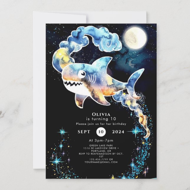 Invitación Cumpleaños de Marine Fun Blue Shark (Anverso)