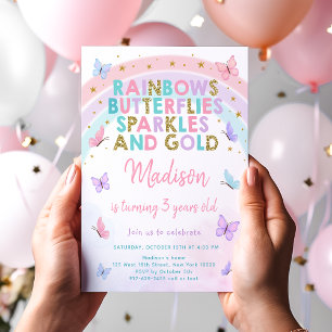 Invitación Cumpleaños de Mariposa Arcoíris Pastel