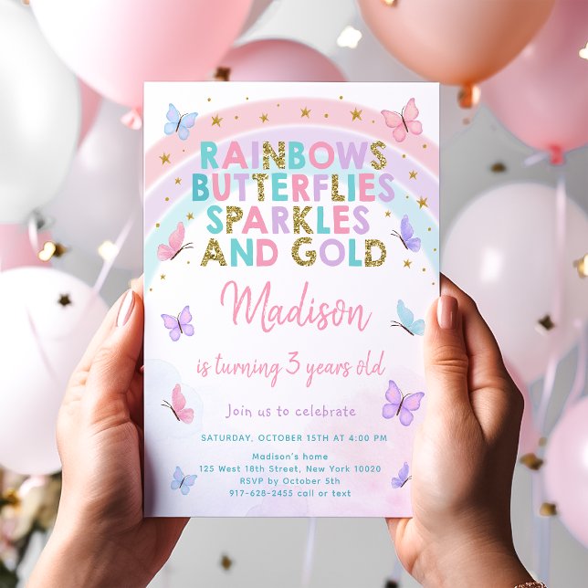 Invitación Cumpleaños de Mariposa Arcoíris Pastel (Subido por el creador)