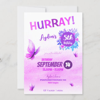 Invitación cumpleaños de mariposa de color púrpura mágico