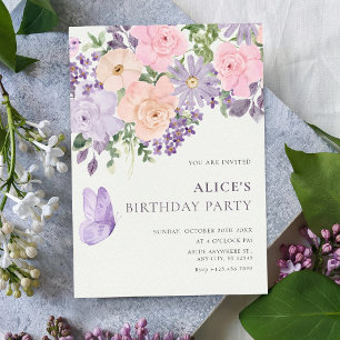 Invitación cumpleaños de mariposa de flor en flor