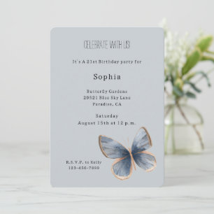 Invitación Cumpleaños de Mariposa de Mezclilla Azul Falsa