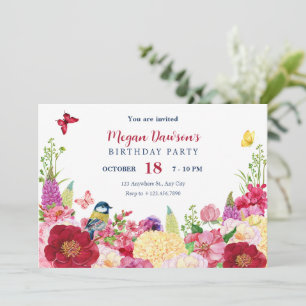 Invitación cumpleaños de mariposa en flor