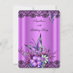 Invitación Cumpleaños de mariposa floral de lila rosa encaje