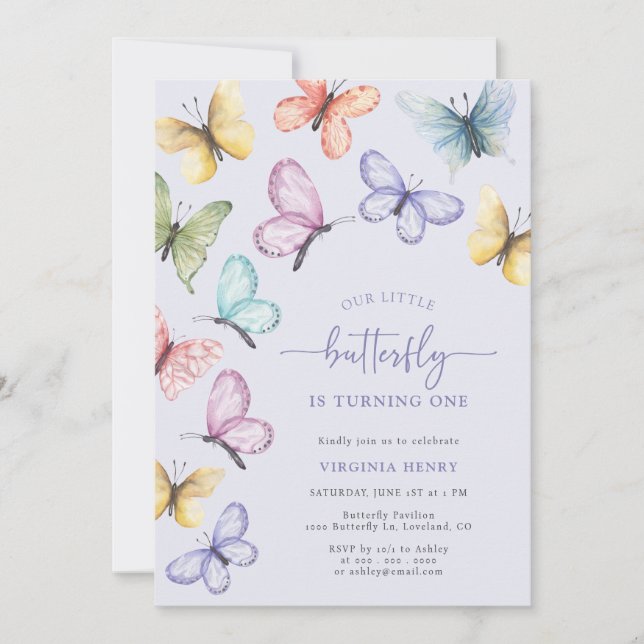 Invitación Cumpleaños de Mariposa Lavanda (Anverso)