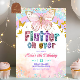 Invitación Cumpleaños de Mariposa Mágica Arcoíris Pastel