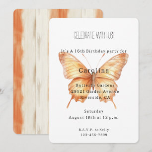 Invitación Cumpleaños de mariposa melocotón femenino