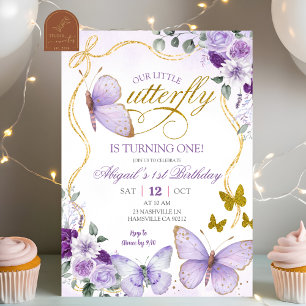 Invitación Cumpleaños de Mariposa Morada Coquette