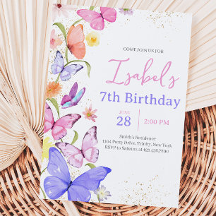 Invitación Cumpleaños de Mariposa Morada Rosa