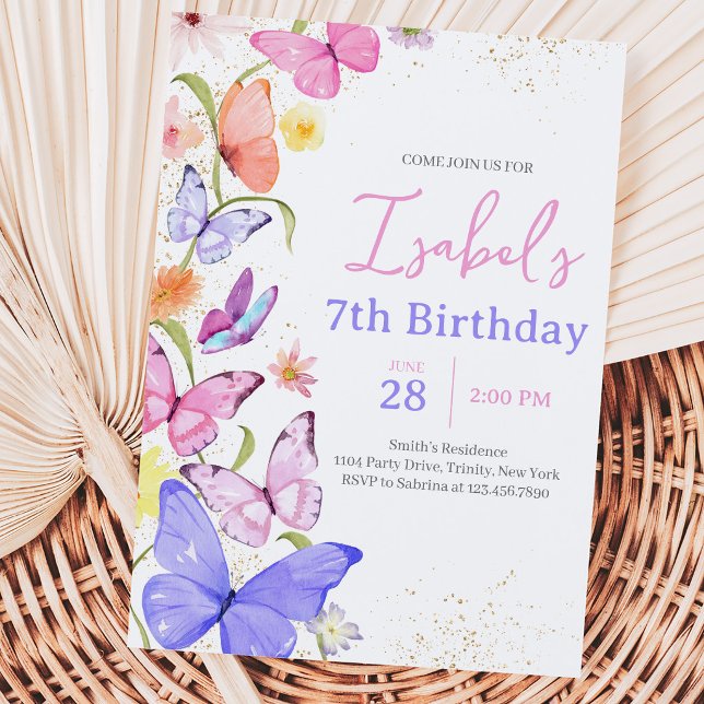 Invitación Cumpleaños de Mariposa Morada Rosa (Subido por el creador)
