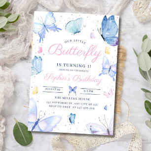 Invitación Cumpleaños de Mariposa Pequeña 1er Cumpleaños Mari