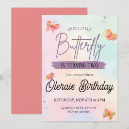 Invitación cumpleaños de mariposa rosa