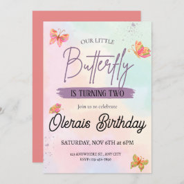 Invitación cumpleaños de mariposa rosa