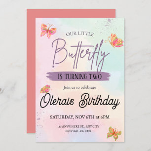 Invitación cumpleaños de mariposa rosa