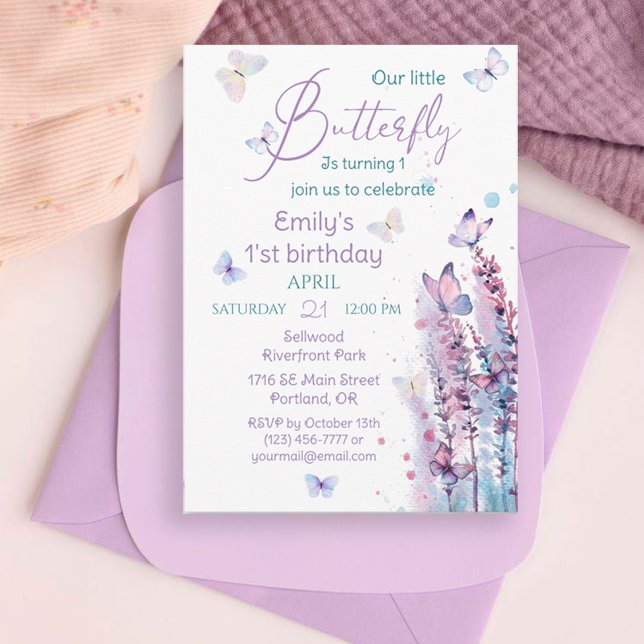 Invitación cumpleaños de mariposa rosa morada azul (Subido por el creador)