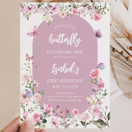 Invitación Cumpleaños de Mariposa Rosa Púrpura