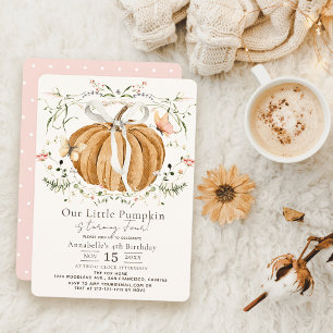 Invitación Cumpleaños de Mariposa y Flor Silvestre de Calabaz
