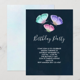 Invitación Cumpleaños de mariposas acuarela coloridas lindas