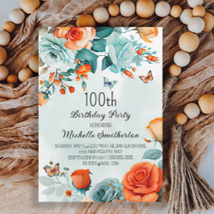 Invitación Cumpleaños de Mariposas Florales Naranja Azul