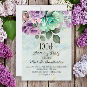 Invitación Cumpleaños de mariposas florales verde menta púrpu
