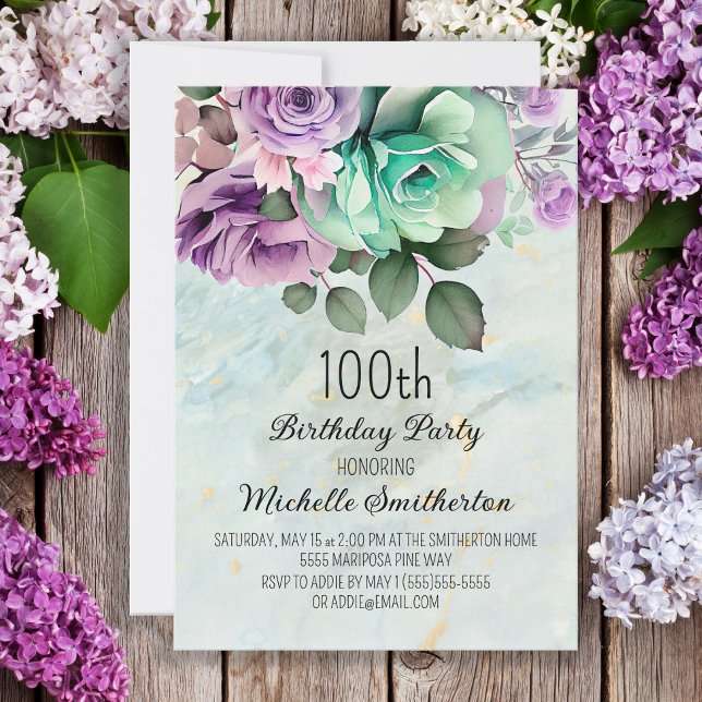 Invitación Cumpleaños de mariposas florales verde menta púrpu (Subido por el creador)