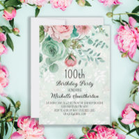 Cumpleaños de mariposas florales verde menta rosa