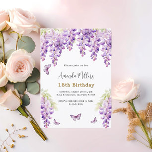 Invitación cumpleaños de mariposas glúteos púrpuras
