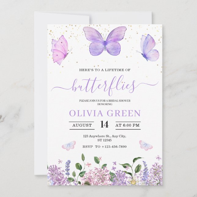 Invitación Cumpleaños de Mariposas Lluvia de Primavera para N (Anverso)