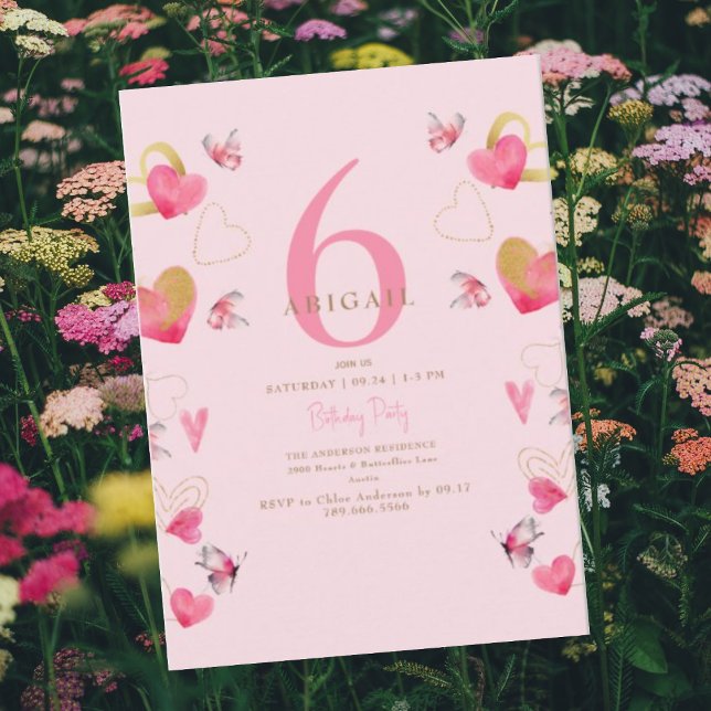 Invitación Cumpleaños de Mariposas Rosadas y Corazones (Subido por el creador)