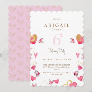 Invitación Cumpleaños de Mariposas Rosadas y Corazones II