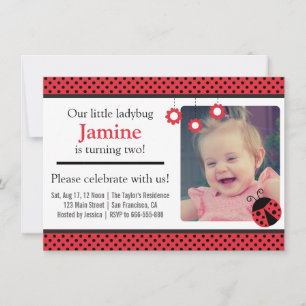 Invitación Cumpleaños de Mariquita Adorable, Lunares Rojos y 