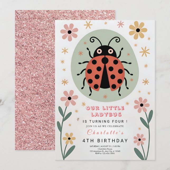 Invitación Cumpleaños de Mariquita Caprichosa (Anverso / Reverso)
