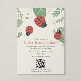 Invitación Cumpleaños de mariquita con código QR ilustrado