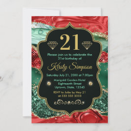 Invitación Cumpleaños de Mármol Navidad Ágata y Brillo de Oro