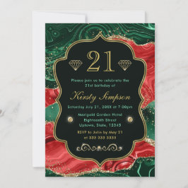 Invitación Cumpleaños de Mármol Navideño Ágata y Brillo Dorad