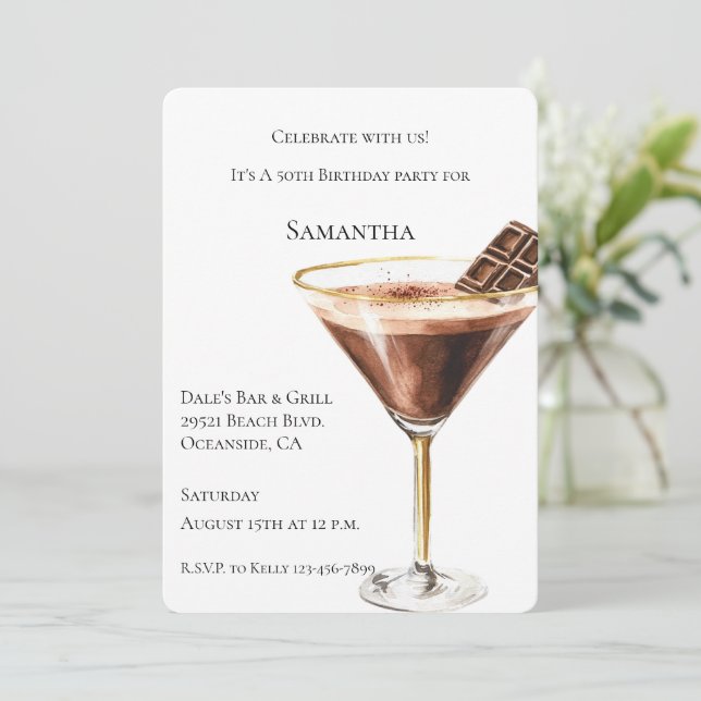 Invitación Cumpleaños de Martini Chocolate (Anverso de pie)