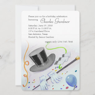 Invitación Cumpleaños de más sombrero y guantes