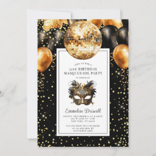 Invitación Cumpleaños de Máscara de Fiesta de Brillo Dorado N