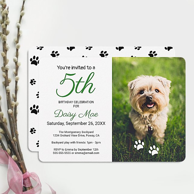 Invitación Cumpleaños de Mascota con Huellas de Pata Negras A (Subido por el creador)