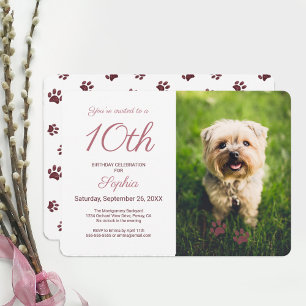 Invitación Cumpleaños de mascota con huellas de patas de purp