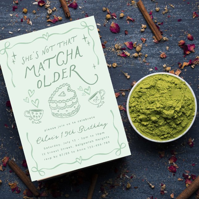 Invitación Cumpleaños de Matcha dibujado a mano, Fiesta de Té (Subido por el creador)