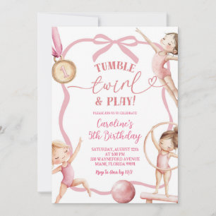 Invitación Cumpleaños de Medallista Gimnástica Coquette Rosa