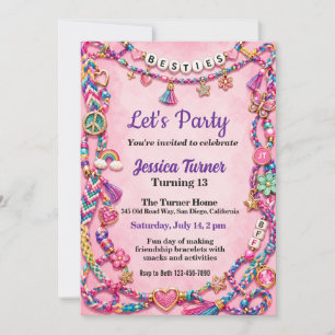 Invitación Cumpleaños de Mejores Amigas con Pulsera de Amista