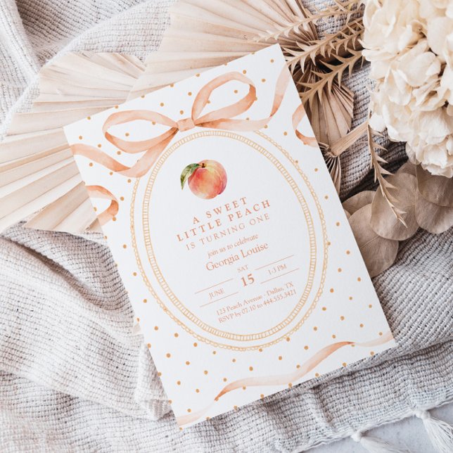 Invitación Cumpleaños de Melocotón Dulce Pequeño de Polkadot  (Subido por el creador)