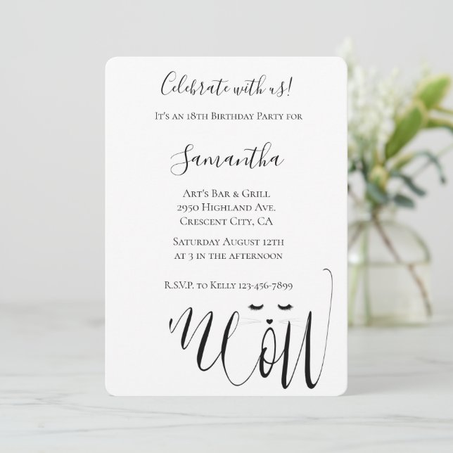 Invitación Cumpleaños de Meow Cat (Anverso de pie)