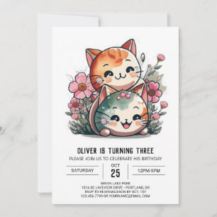 Invitación Cumpleaños de Meow Magic Watercolor