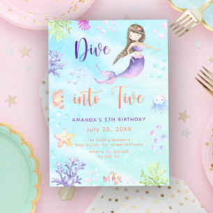 Invitación Cumpleaños de Mermaid Girl Dive Into Five 5