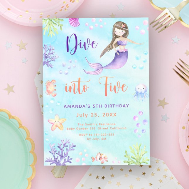 Invitación Cumpleaños de Mermaid Girl Dive Into Five 5 (Subido por el creador)
