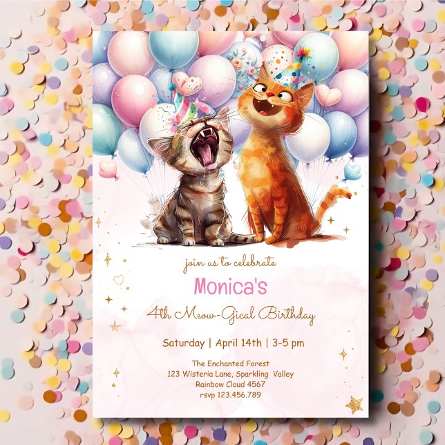 Invitación Cumpleaños de mimo gatos mow-gical (Subido por el creador)